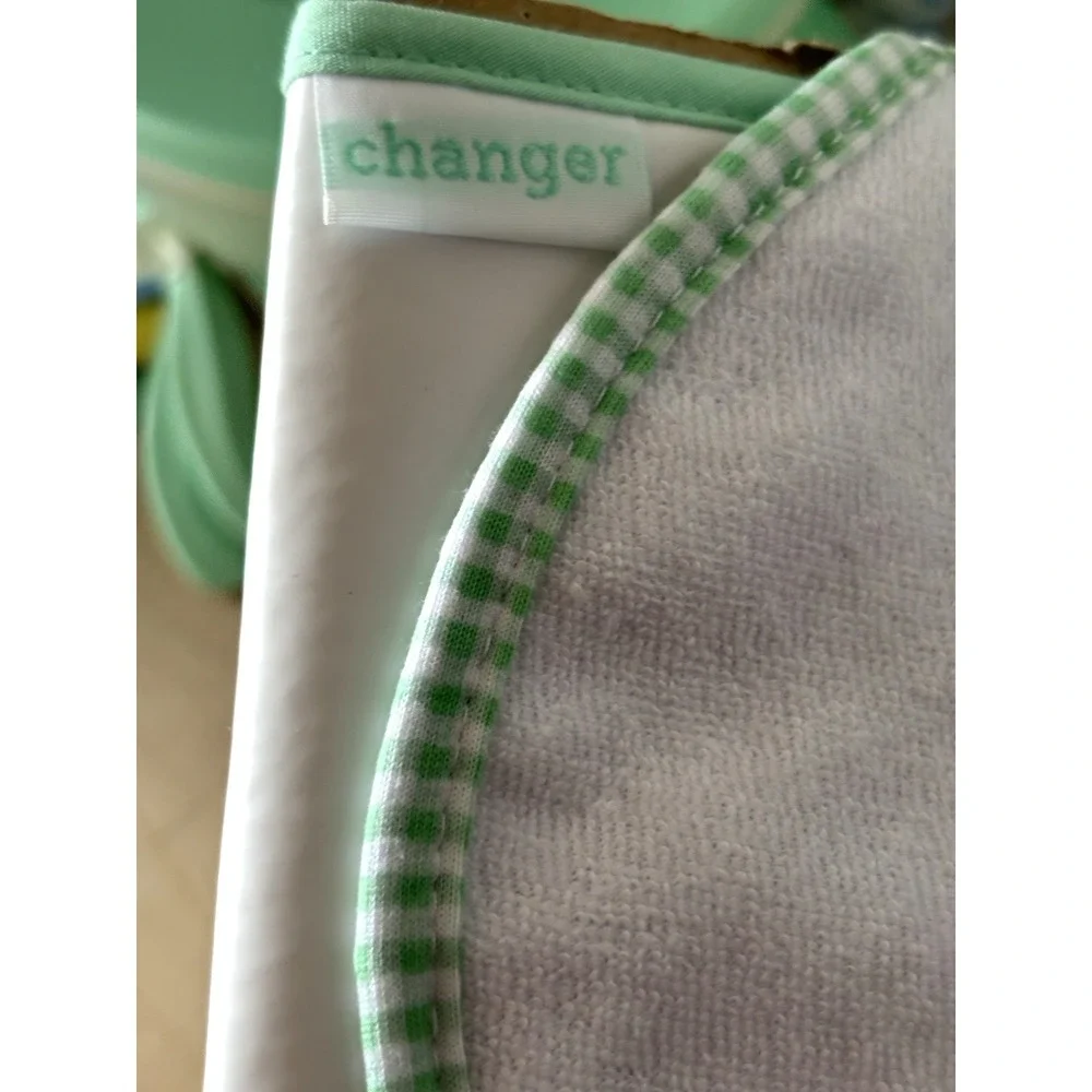 Vtg Baby Snoopy Diaper Bag Changer Bottles Bib Rattle Unused Green Thailand UFS